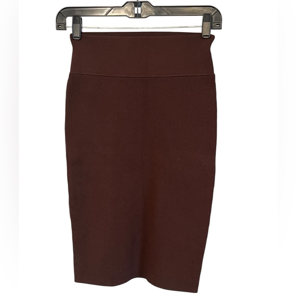 Babaton Chocolate Brown Brando sculpt knit Pencil skirt Classic Stretch Size M